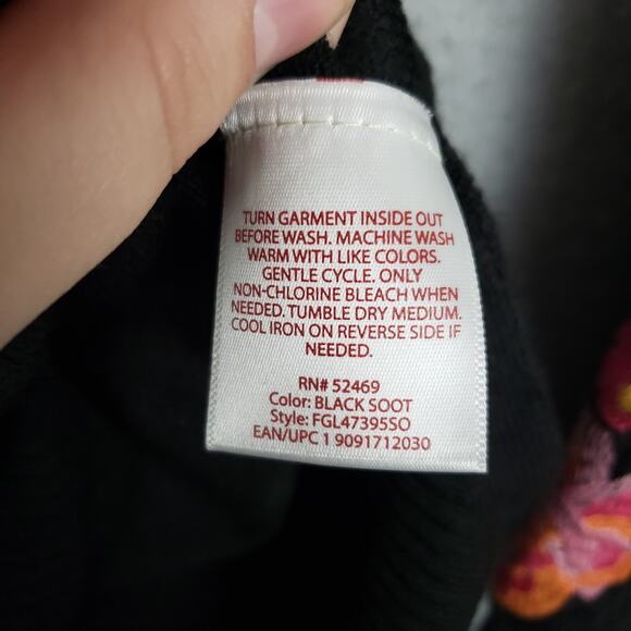 Faded Glory Size L Embroidered Bell Sleeve Top Black Witchy Fairycore Whimsigoth - Picture 8 of 8